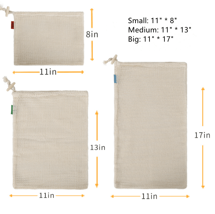 Organic Cotton Mesh Produce Bag - 3 pack (S/M/L)